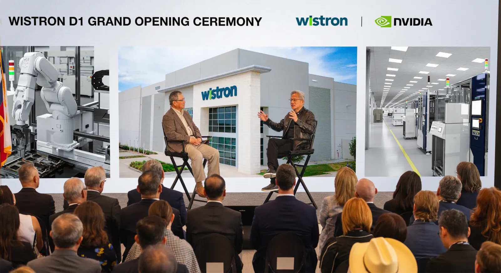 Audience viewing the Wistron D1 Grand Opening Ceremony stage screen