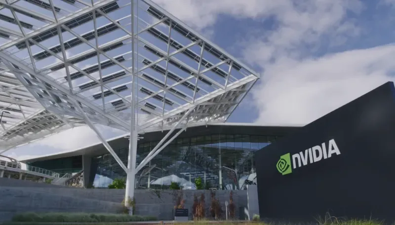 NVIDIA campus exterior with solar canopy structure featured in Telecompaper coverage